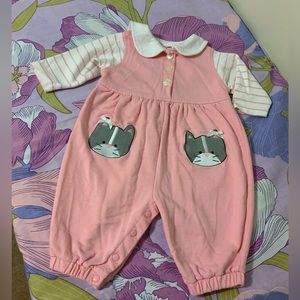 Like New VTG Buster Brown Romper Pink &  Embroidered Cat Baby Girl 3/6M